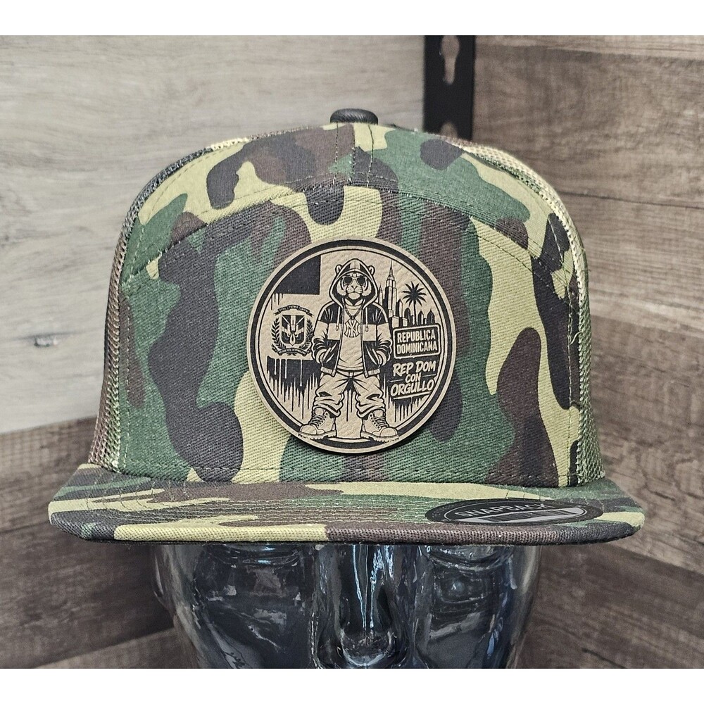 Dominican Republic Tigre Leather Patch Hat Camo Snapback Trucker Cap